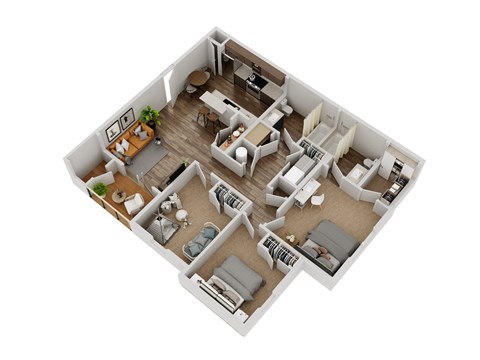 Floor plan for 3 beds, 2 baths, 1255 sqft